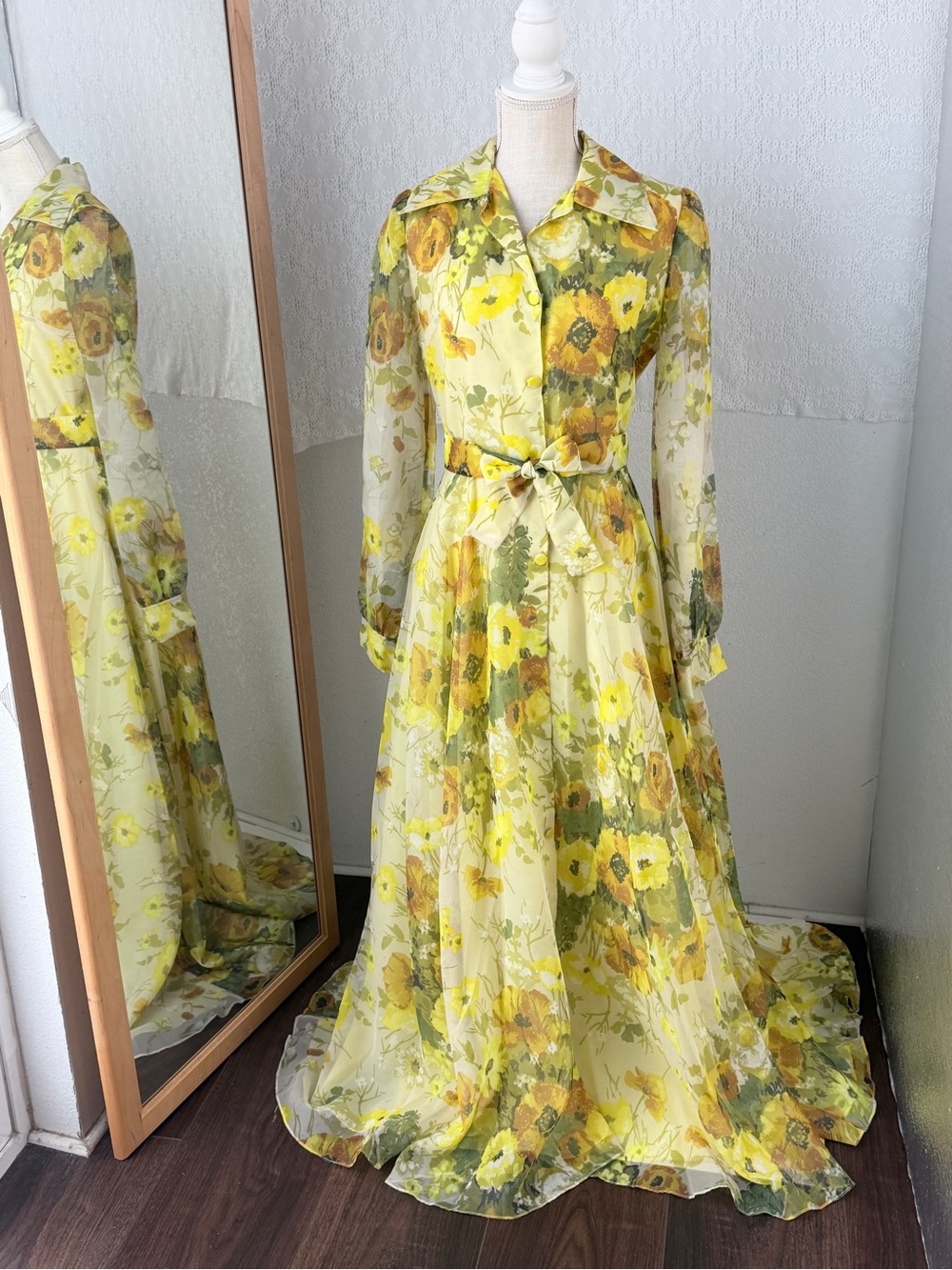 Hand made Vintage-Inspired Yellow Floral Maxi Dress